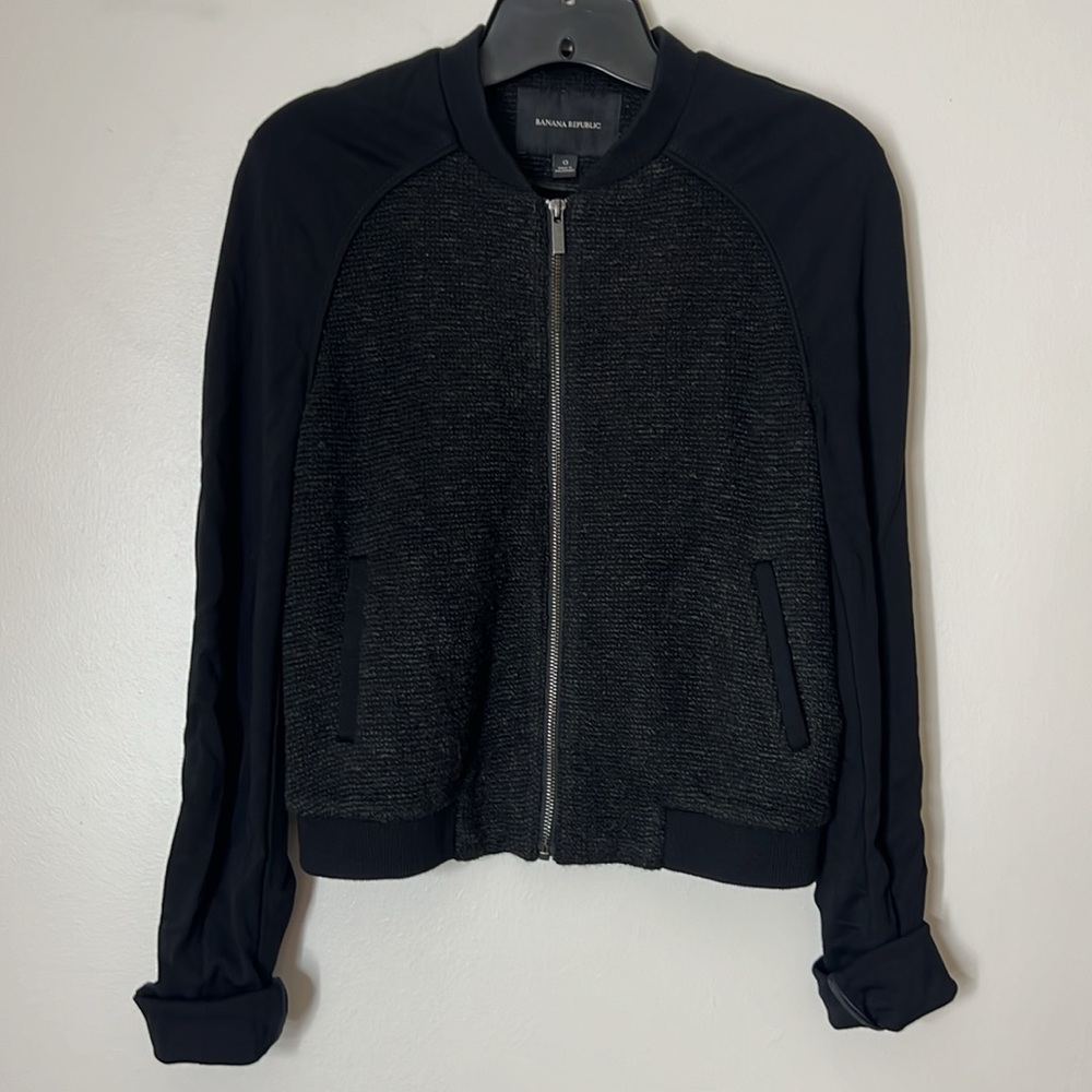 BANANA REPUBLIC - SIZE 0 SOFT STRETCH SLEEVE FULL ZIP TWEED LIKE BODY JACKET EUC